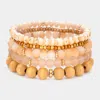 Fashnzfab 5pcs - Wood Multi Beads Multi Layered Bracelets In Multi