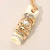 Fashnzfab 5pcs - Abstract Textured Pearl Accent Stackable Metal Ring Set In Gold