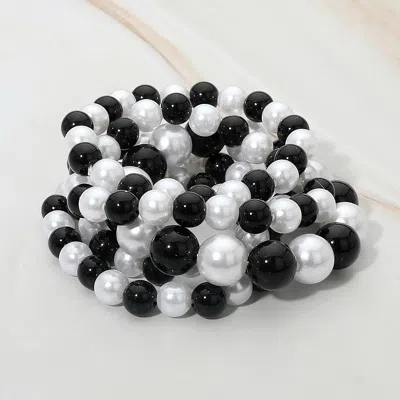 Fashnzfab 5pcs - Beaded Stretch Multi Layered Bracelets In Black