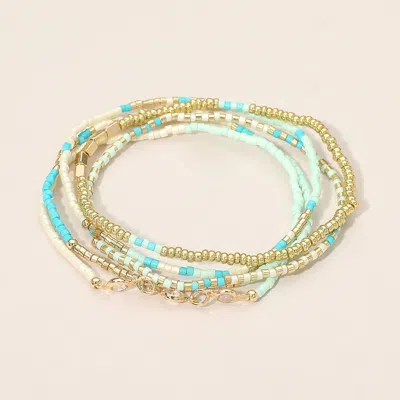 Fashnzfab 5pcs - Beaded Stretch Multi Layered Bracelets In Gold