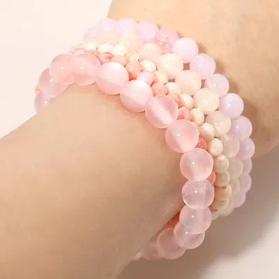 Fashnzfab 5pcs - Beaded Stretch Multi Layered Bracelets In Pink