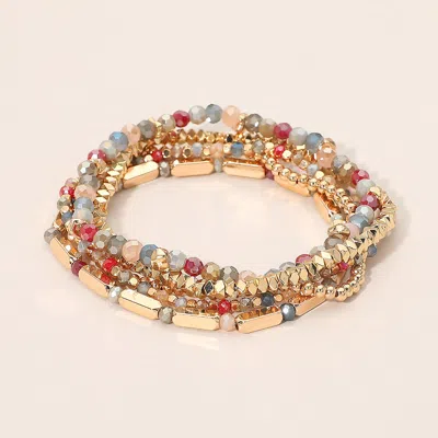 Fashnzfab 5pcs - Faceted Beaded Stretch Multi Layered Bracelets