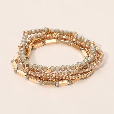 Fashnzfab 5pcs - Faceted Beaded Stretch Multi Layered Bracelets In Brown
