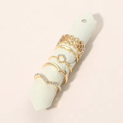 Fashnzfab 5pcs - Geometric Design Stackable Ring Set In Gold