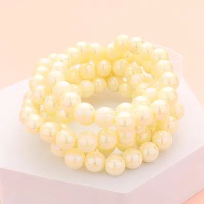 Fashnzfab 5pcs - Hologram Beaded Stretch Bracelets White In Silver