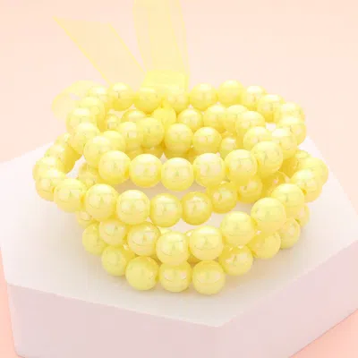 Fashnzfab 5pcs - Hologram Beaded Stretch Bracelets Yellow In Green