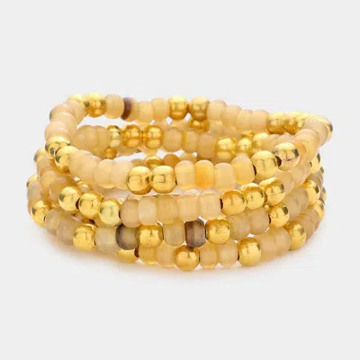 Fashnzfab 5pcs - Horn Beaded Stretch Bracelets In Gold