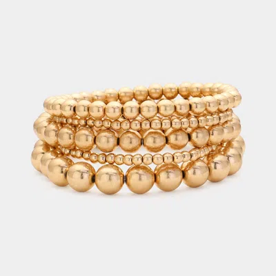 Fashnzfab 5pcs - Metal Ball Beaded Stretch Bracelets Worn Gold In Silver