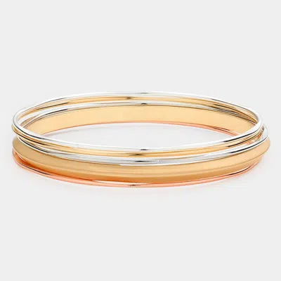 Fashnzfab 5pcs - Metal Bangle Bracelets Three Tone In Pink