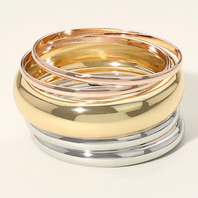 Fashnzfab 5pcs - Metal Multi Layered Bangle Bracelets In Gold