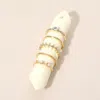 Fashnzfab 5pcs - Mixed Texture Teardrop Stone Pearl Accent Stackable Ring Set In Gold