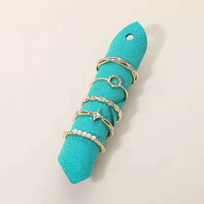 Fashnzfab 5pcs - Pearl Accent Geometric Stackable Ring Set In Gold
