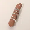 Fashnzfab 5pcs - Pearl Beaded Stretch Leaf Vine Twisted Band Stackable Ring Set In Silver