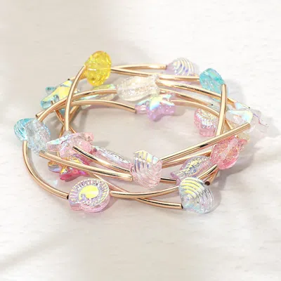 Fashnzfab 5pcs - Playful Starfish Shell Charm Beaded Stretch Multi Layered Bracelets