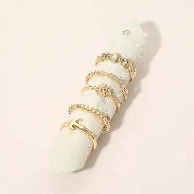 Fashnzfab 5pcs - Seashell Twisted Starburst Beaded Whale Tale Band Stackable Ring Set In Gold
