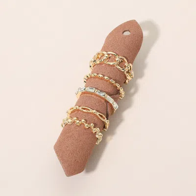 Fashnzfab 5pcs - Textured Band Design Stackable Ring Set In Gold