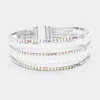 Fashnzfab 5row Crystal Pave Pearl Cuff Evening Bracelet Ab, Cream, Silver In Multi