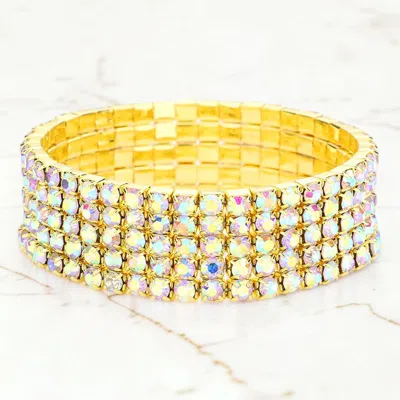 Fashnzfab 5-row Crystal Rhinestone Stretchable Bracelet In Multi