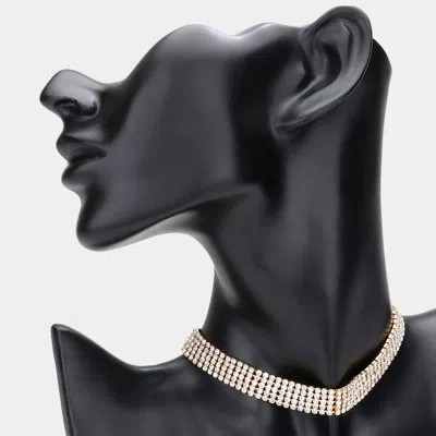 Fashnzfab 5-row Rhinestone Pave Evening Choker Necklace In Black