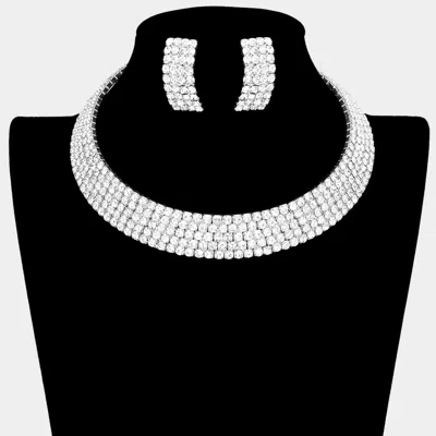 Fashnzfab 5rows Crystal Rhinestone Choker Cuff Necklace In Metallic