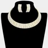 Fashnzfab 5rows Crystal Rhinestone Choker Cuff Necklace In Multi