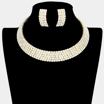 Fashnzfab 5rows Crystal Rhinestone Choker Cuff Necklace In Multi