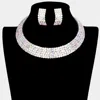 Fashnzfab 5rows Crystal Rhinestone Choker Cuff Necklace In Silver