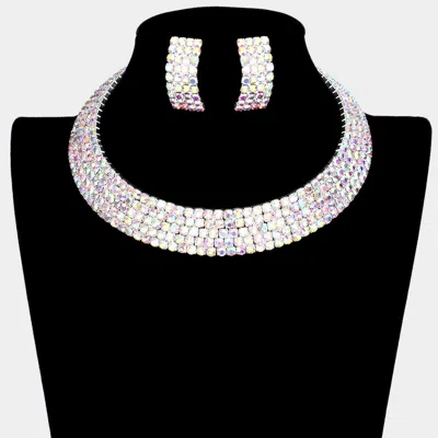 Fashnzfab 5rows Crystal Rhinestone Choker Cuff Necklace In Silver