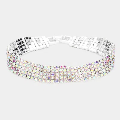Fashnzfab 5rows Rhinestone Evening Bracelet Ab, Silver In Multi