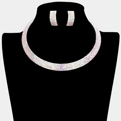 Fashnzfab 5rows Rhinestone Pave Choker Necklace In Silver