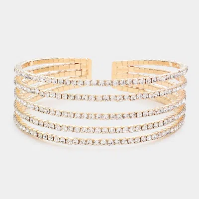 Fashnzfab 5rows Split Layered Rhinestone Cuff Bracelet Gold