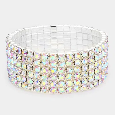Fashnzfab 6-line Rhinestone Stretch Bracelet Ab, Silver In Multi