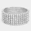 Fashnzfab 6-line Rhinestone Stretch Bracelet Clear, Silver In Multi