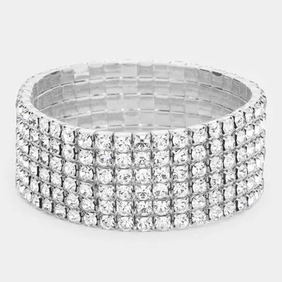 Fashnzfab 6-line Rhinestone Stretch Bracelet Clear, Silver In Multi