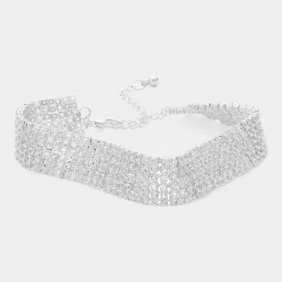 Fashnzfab 6 Row Cz Stone Embellished Tennis Evening Bracelet Silver
