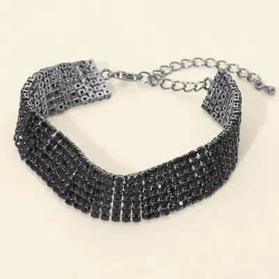 Fashnzfab 6 Rows Pave Cz Tennis Evening Bracelet In Black