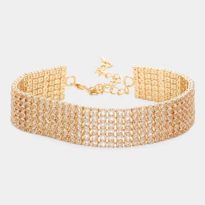 Fashnzfab 6 Rows Pave Cz Tennis Evening Bracelet Clear, Gold In Multi