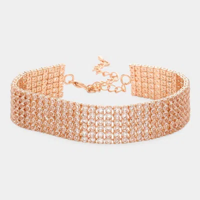 Fashnzfab 6 Rows Pave Cz Tennis Evening Bracelet Clear, Rose Gold In Multi