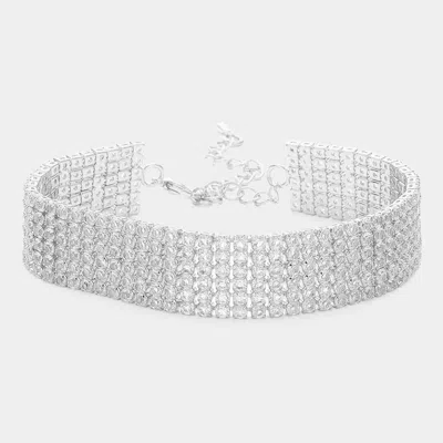 Fashnzfab 6 Rows Pave Cz Tennis Evening Bracelet Clear, Silver