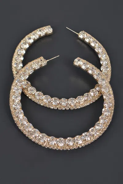 Fashnzfab 60mm Rhinestone Hoop Earring In Gold