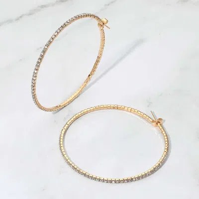 Fashnzfab 60mm Rhinestone Paved Hoop Earrings In Gold