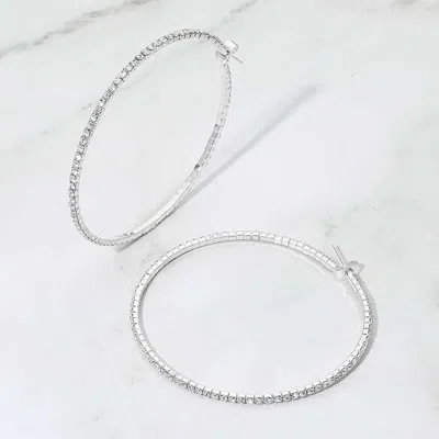Fashnzfab 60mm Rhinestone Paved Hoop Earrings In Silver