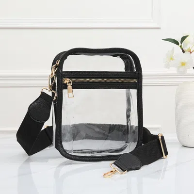 Fashnzfab 6.3" X 2.75" X 8.25" Faux Leather Transparent Rectangle Crossbody Bag In Black