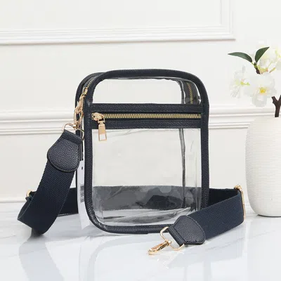 Fashnzfab 6.3" X 2.75" X 8.25" Faux Leather Transparent Rectangle Crossbody Bag In Blue
