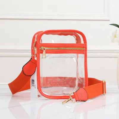 Fashnzfab 6.3" X 2.75" X 8.25" Faux Leather Transparent Rectangle Crossbody Bag In Orange
