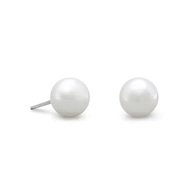 Fashnzfab 6-7mm White Cultured Freshwater Pearl Stud Earrings In Pattern