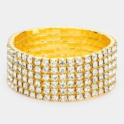 Fashnzfab 6-line Rhinestone Stretch Bracelet Clear, Gold In Silver