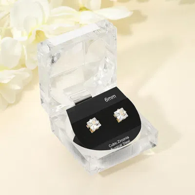 Fashnzfab 6mm Classic Square Cz Stud Earrings In Gold