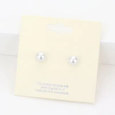 Fashnzfab 6mm Pearl Stud Earrings In White