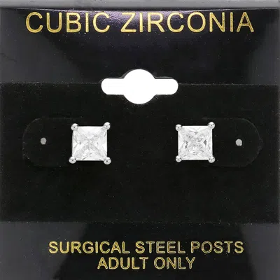 Fashnzfab 6mm Square Cz Stud Earrings In Metallic